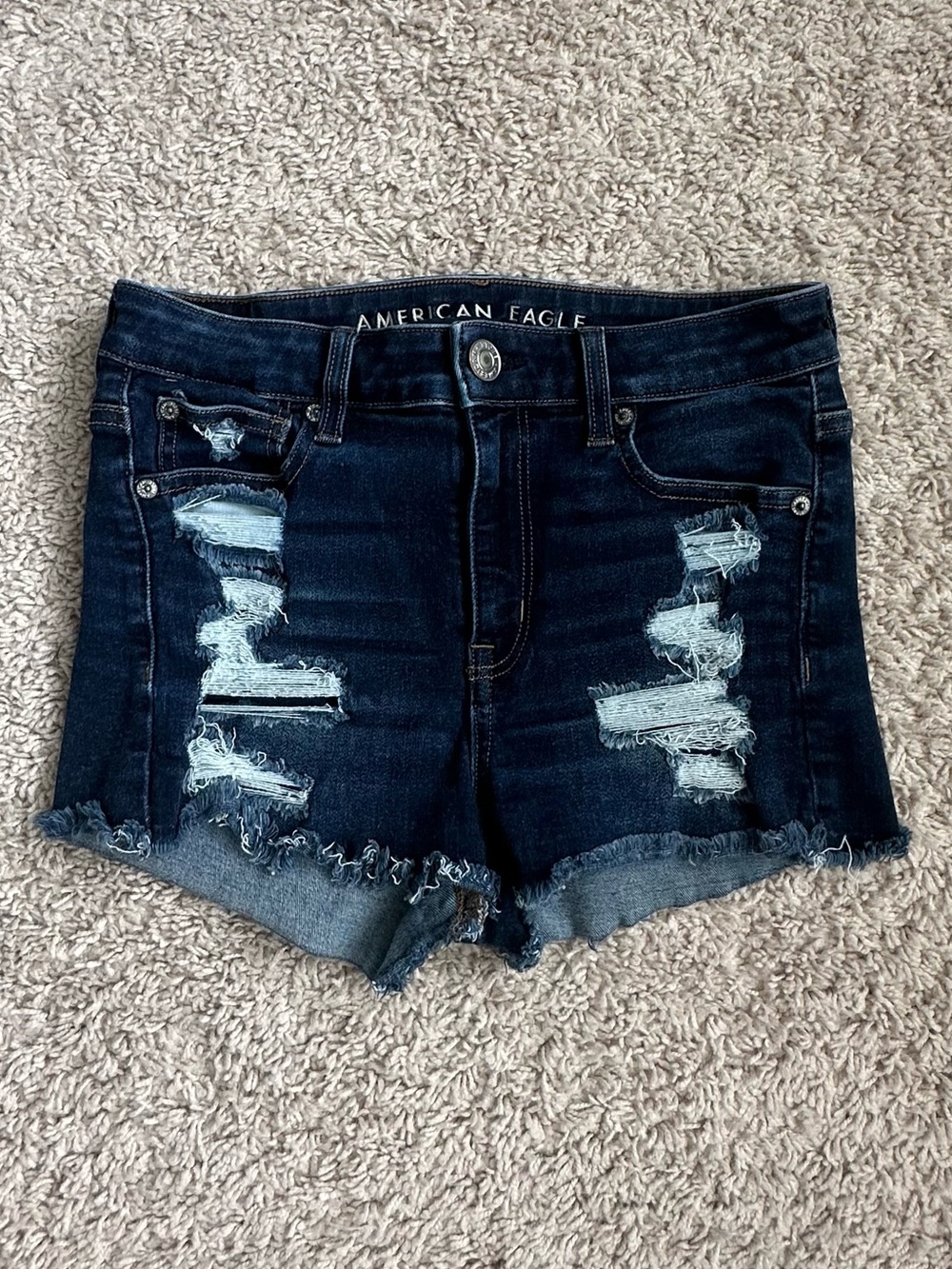 American Eagle Outfitters Dark Indigo Distressed Denim Shorts